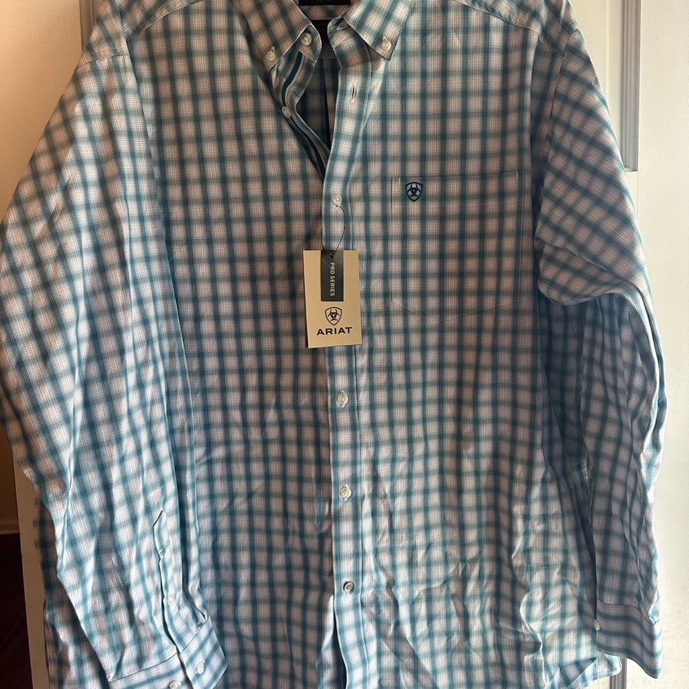 Ariat Men’s Teal and White Check Button-Down Shirt